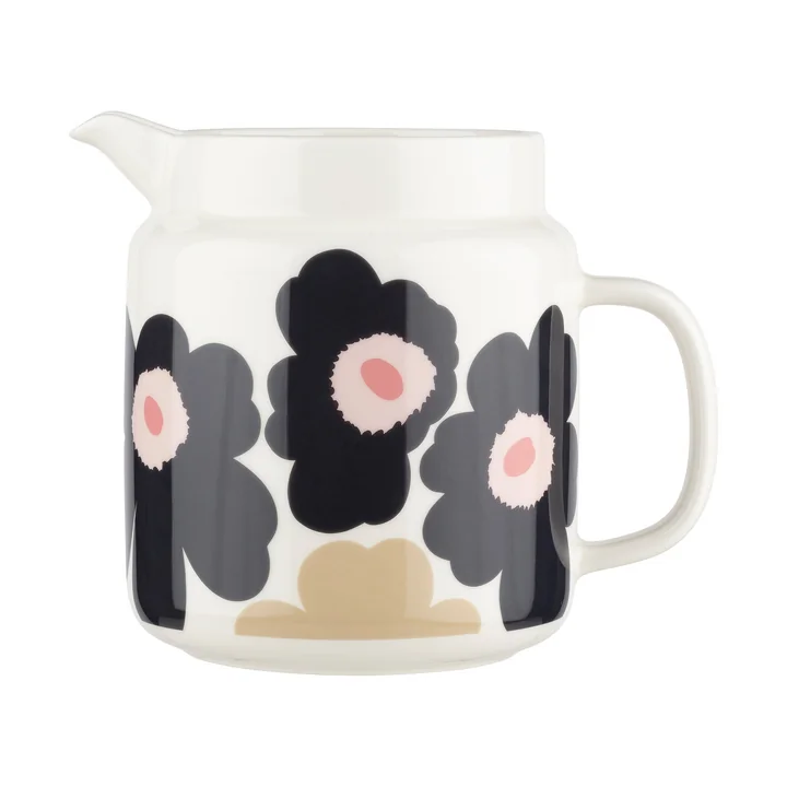 Marimekko - Oiva Unikko jug, 1.25 l, off white / charcoal / sand / pink