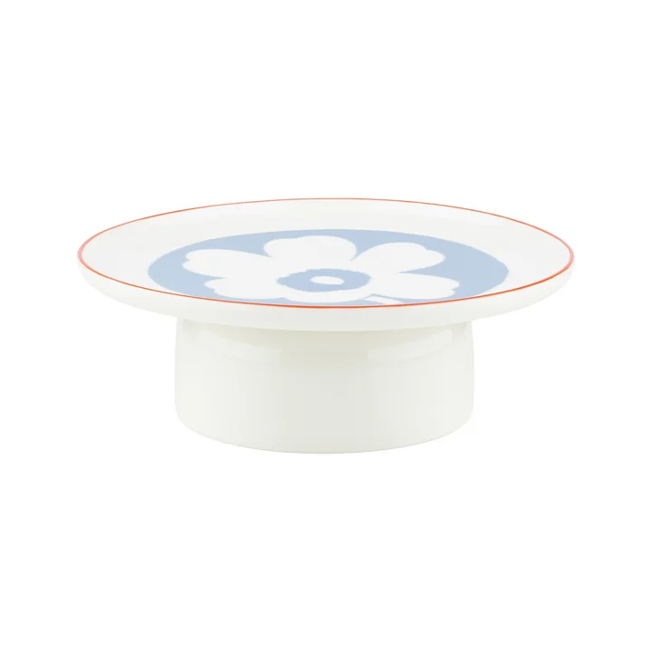 Marimekko - Oiva Unikko serving platter with foot, Ø 24 cm, white / light blue / orange