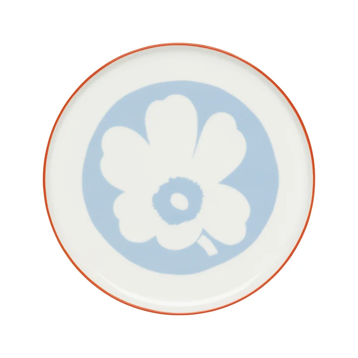 Marimekko - Oiva Unikko serving platter with foot, Ø 24 cm, white / light blue / orange