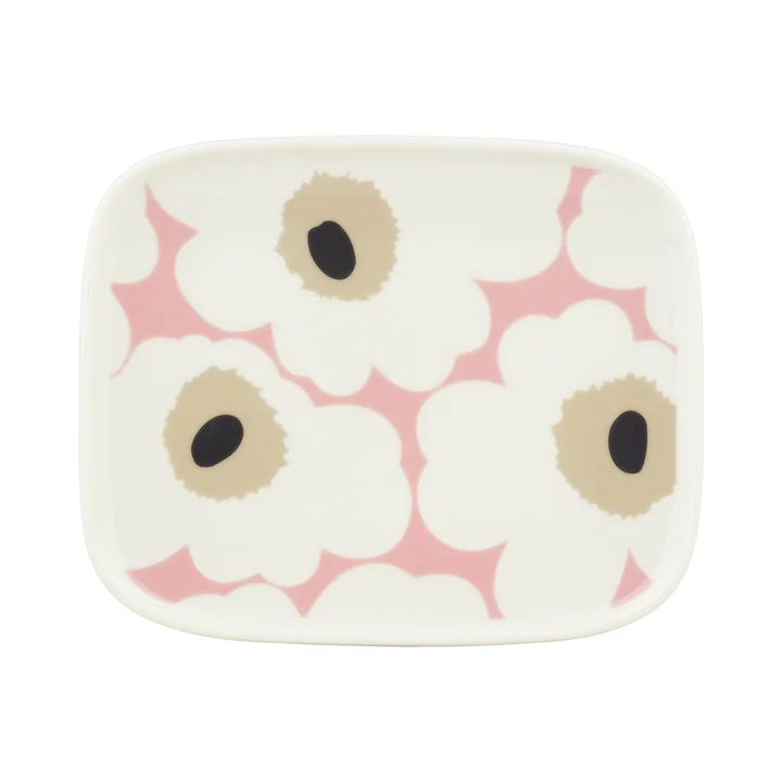 Marimekko - Oiva Unikko Serving Plate, 15 x 12 cm, white / pink / sand / charcoal