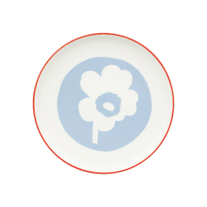 Marimekko - Oiva Unikko Plate Ø 20 cm, white / light blue / orange