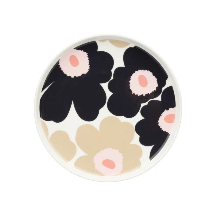 Marimekko - Oiva Unikko Plate Ø 20 cm, white / charcoal / sand / pink