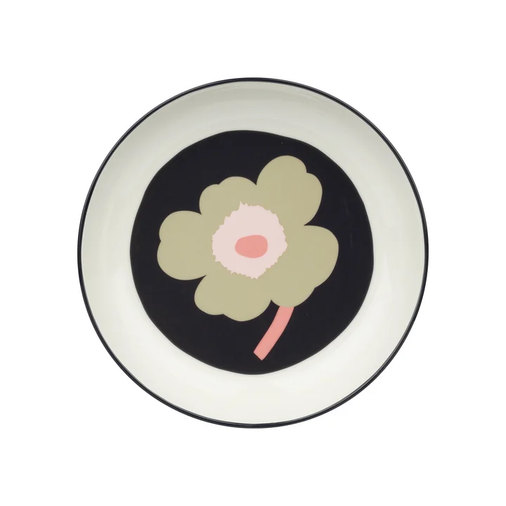 Marimekko - Oiva Unikko deep plate, Ø 20.5 cm, off white / charcoal / sand / pink