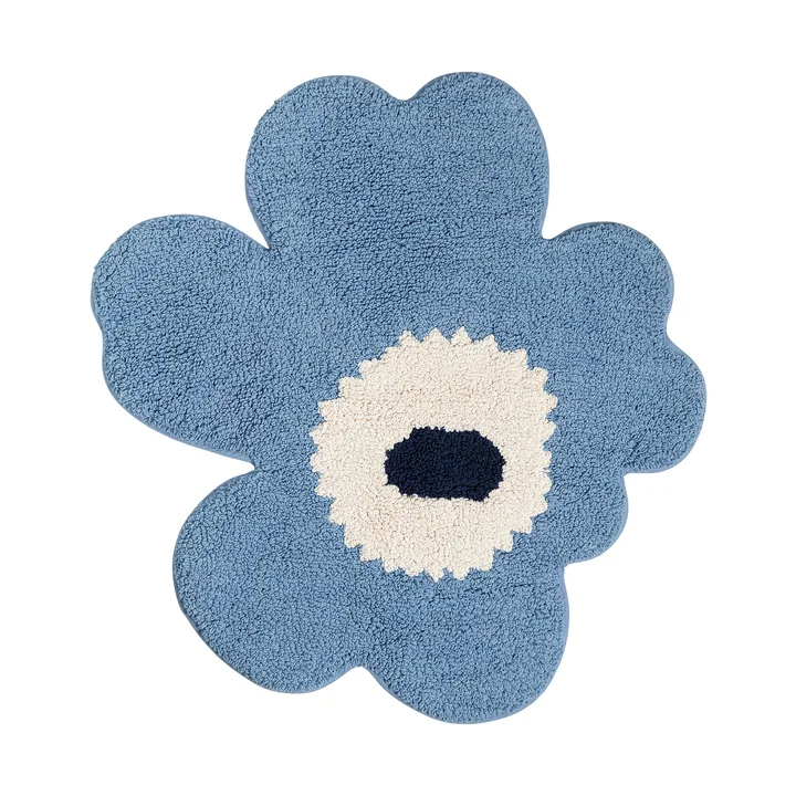 Marimekko - Unikko bath mat, 73 x 74 cm, light blue / off white / navy