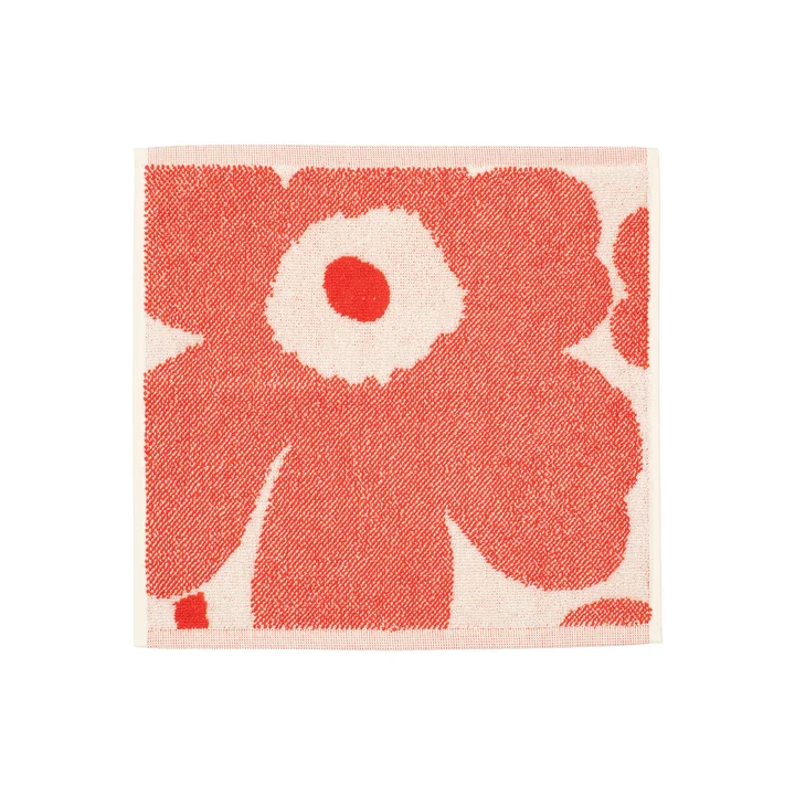 Marimekko - Unikko Mini -towel, 30 x 30 cm, off white / orange red