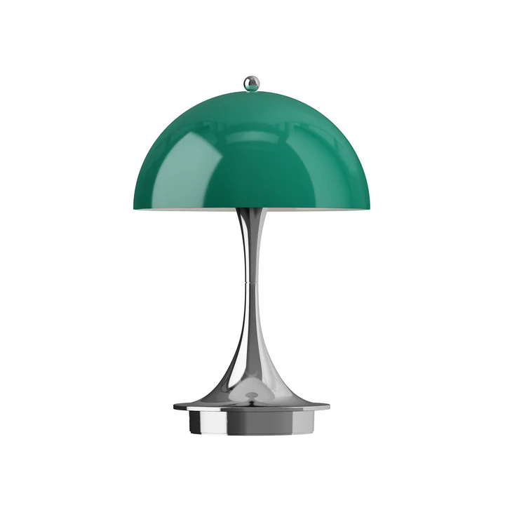 Louis Poulsen - Panthella 160 Portable V3 rechargeable LED table lamp, chrome / original opal green