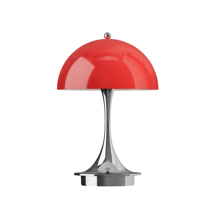 Louis Poulsen - Panthella 160 Portable V3 rechargeable LED table lamp, chrome / original opal red