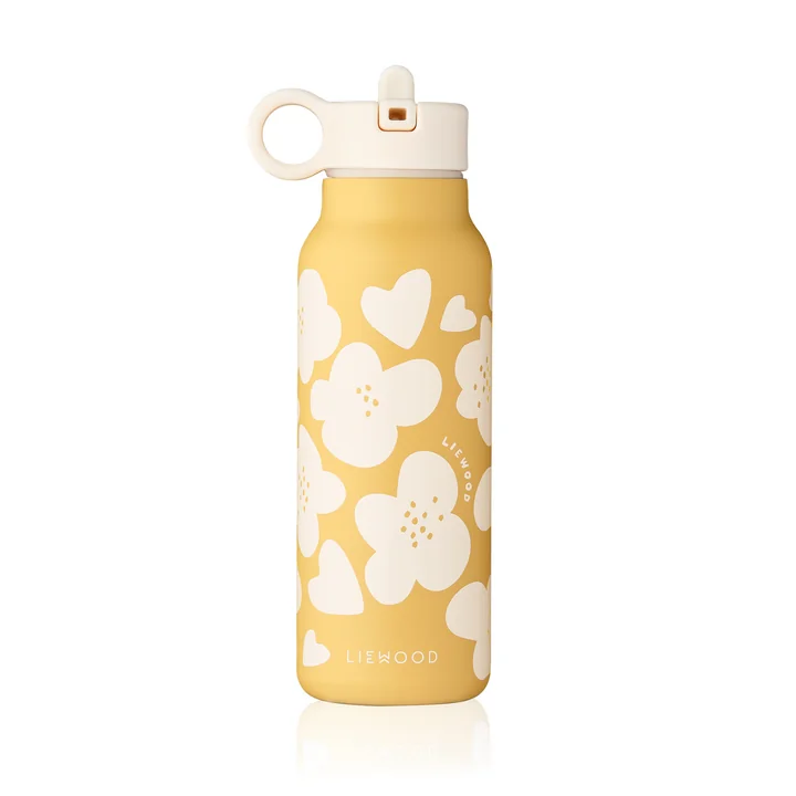 LIEWOOD - Falk water bottle, 350 ml, Flower / lemon yellow
