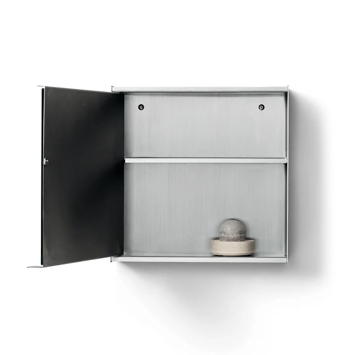 Form & Refine - Taper mirror cabinet, 40 x 40 cm, brushed stainless steel