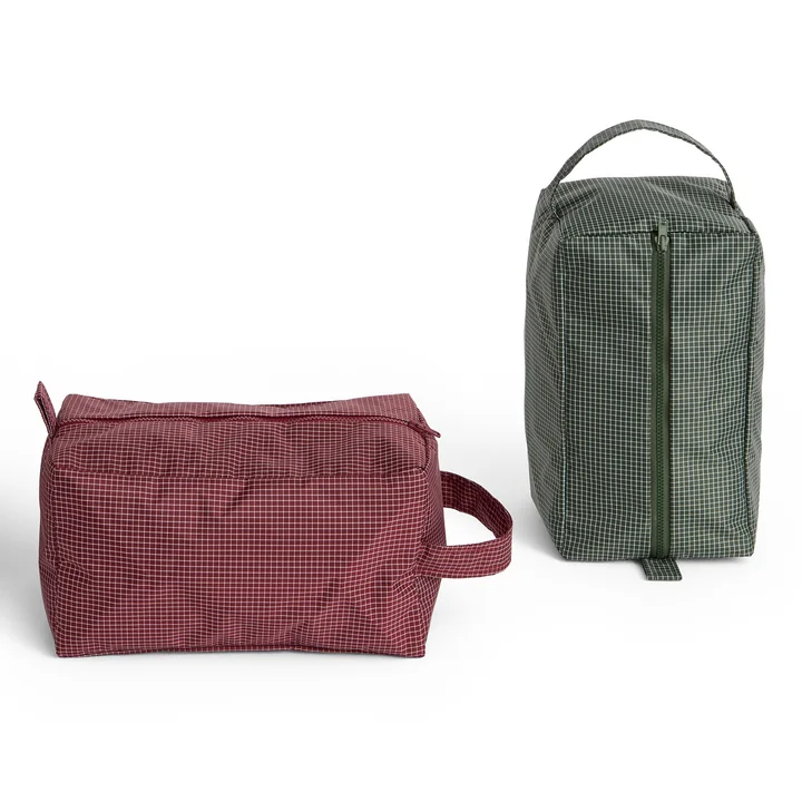 HAY - Grid Wash Bag M, burgundy and dark green