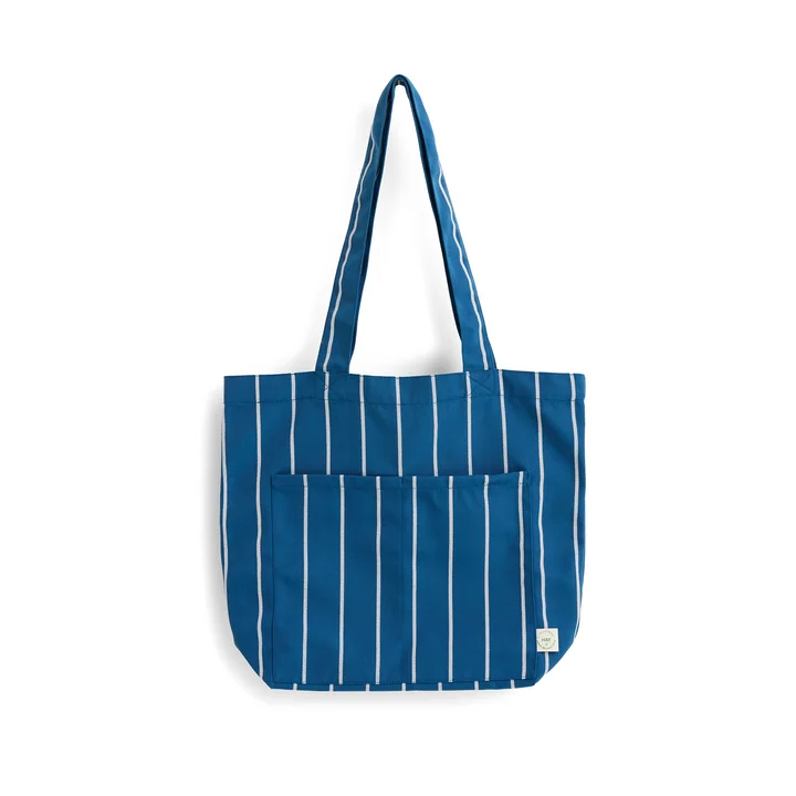 HAY - Outdoor Market Tote Bag M, blue with beige stripes