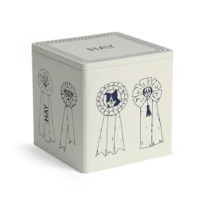 HAY - Dogs food storage tin L, blue / white
