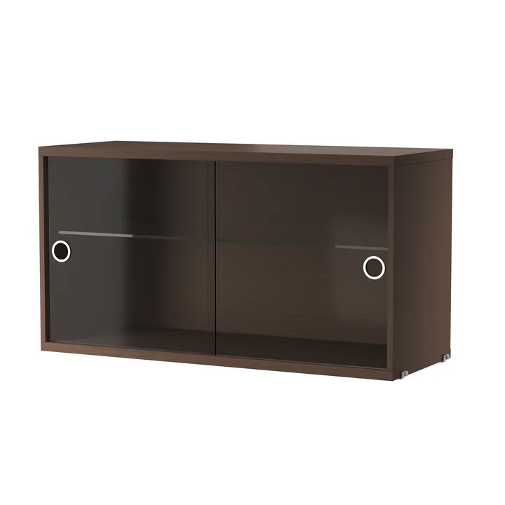 String - Display cabinet with sliding doors in glass 78 x 30 cm, dark oak
