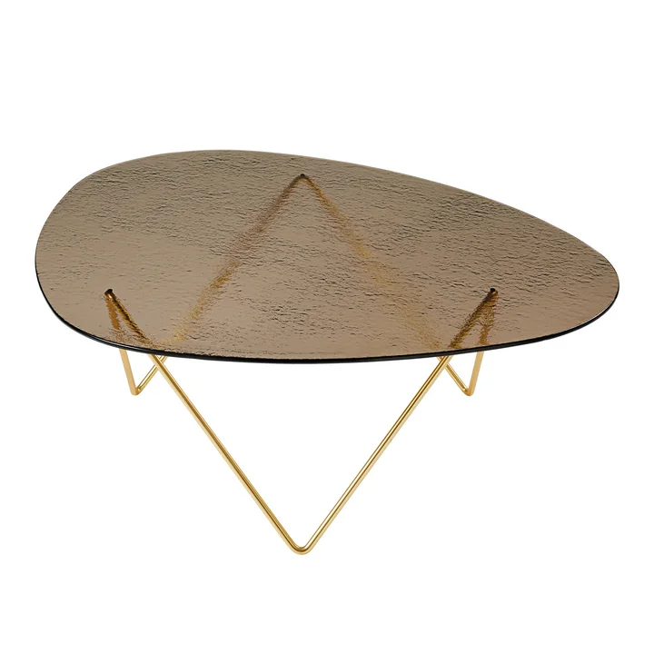 Gubi - Pedrera coffee table, semi-matt brass / textured bronze glass