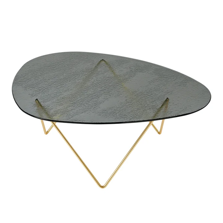 Gubi - Pedrera coffee table, semi-matt brass / textured smoke glass