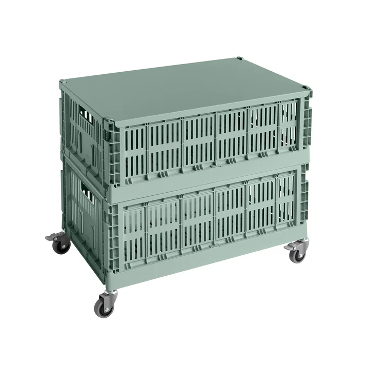 HAY - Side table on castors, large, sage green, recycled