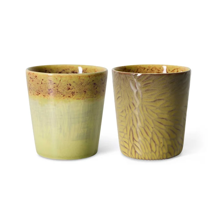 HKliving - 70's Van Gogh coffee mug, 230 ml, sunflowers (set of 2)