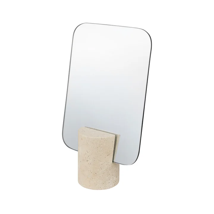 Mette Ditmer - Travertine Mirror, 18 x 30 cm, Ø 8 cm, linen
