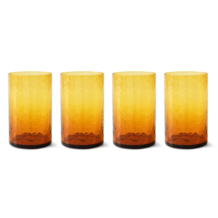 HKliving - Tube drinking glass, h 12 cm / 400 ml, amber (set of 4)