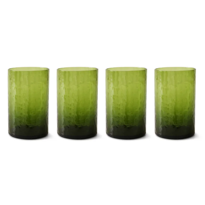 HKliving - Tube drinking glass, H 12 cm / 400 ml, olive (set of 4)