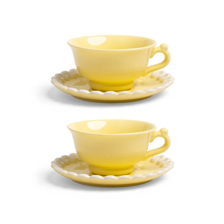 & klevering - Whip Cup with saucer, 150 ml, yellow (set of 2)