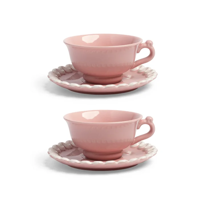 & klevering - Whip Cup with saucer, 150 ml, pink (set of 2)