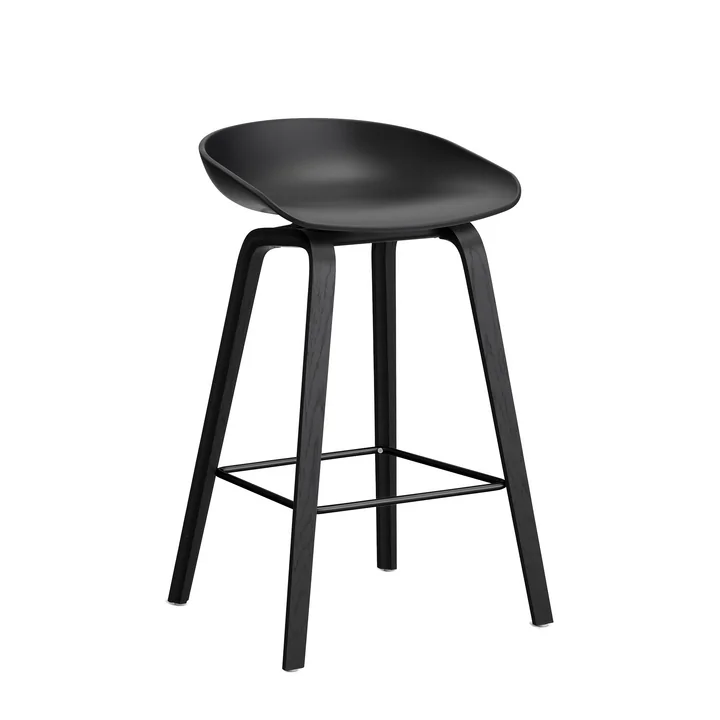 About A Stool AAS 32 H 65 cm, black lacquered oak/ black steel / black 2. 0 (plastic glides) by HAY