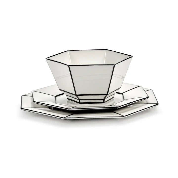 Serax - Carte Blanche Plate and cereal bowl, white / black