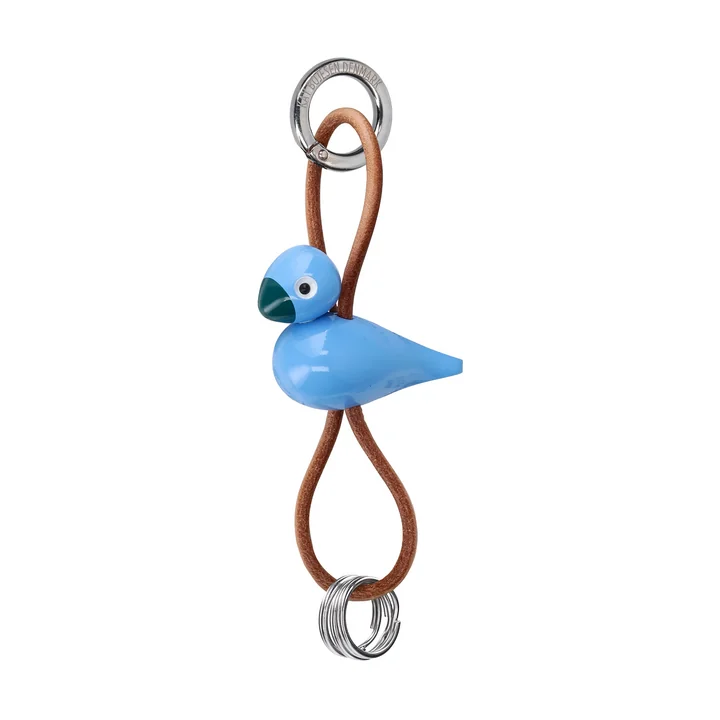 Kay Bojesen - Bird key fob, metal, natural leather blue