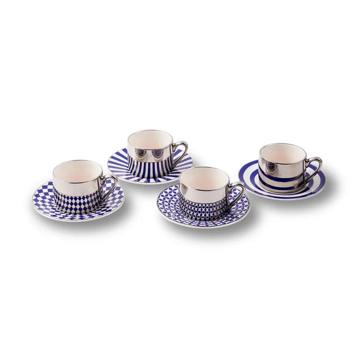 POLSPOTTEN - Aunty series (set of 4), espresso cup with saucer, multicolored