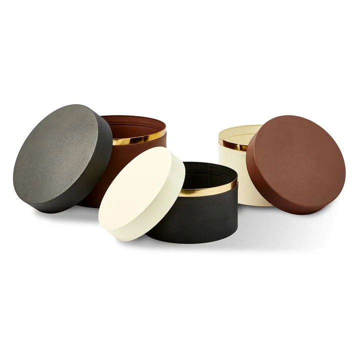 POLSPOTTEN - Round Metal Caps And Jars storage tin set of 3, dark brown