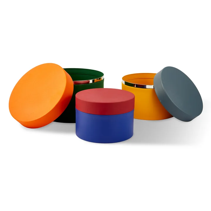 POLSPOTTEN - Round Metal Caps And Jars storage jar set of 3, multicolored