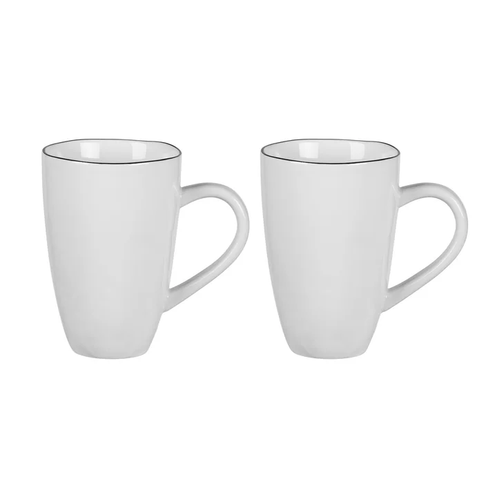 Broste Copenhagen - Salt Mug with handle, 30 cl, white/black (set of 2)