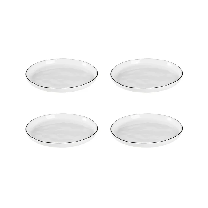 Broste Copenhagen - Salt Side plates, Ø 13.8 cm, white/black (set of 4)
