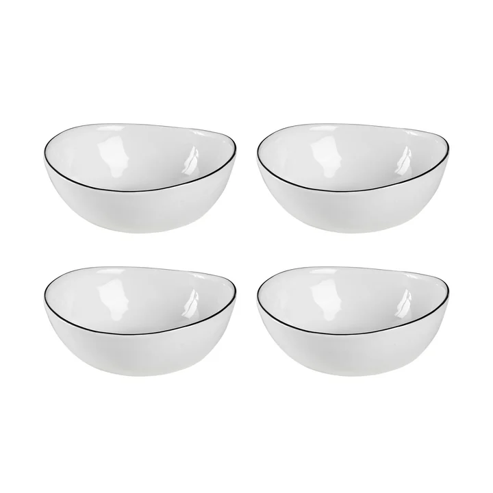 Broste Copenhagen - Salt Bowl, 15.5 x 17 x H 6 cm, white/black (set of 4)