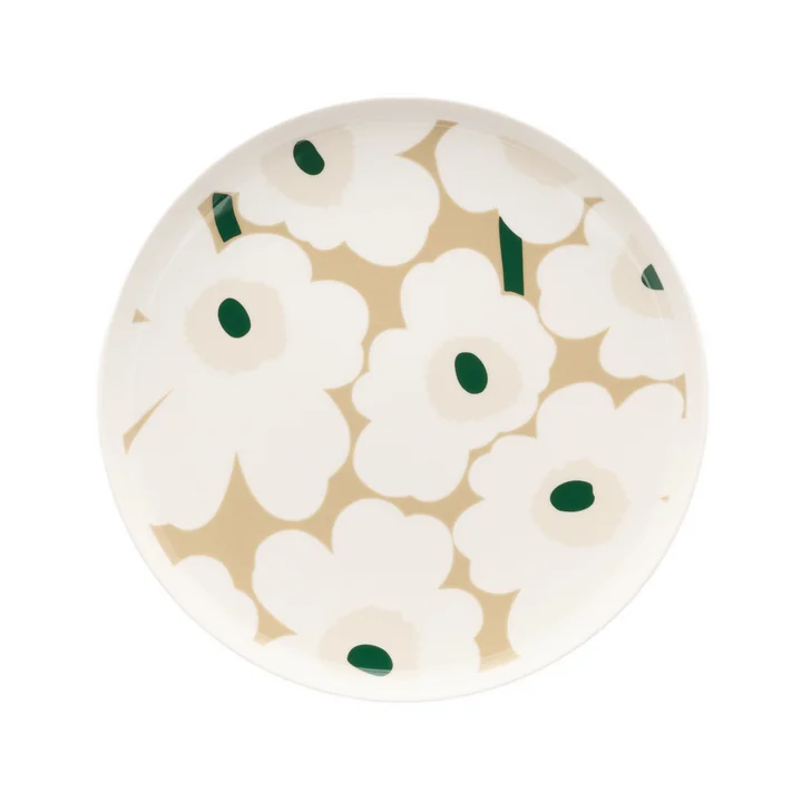 Marimekko - Oiva Iso Unikko Plate, Ø 25 cm, white / beige / light sand / dark green