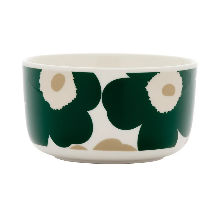 Marimekko - Oiva Unikko 500 ml bowl, white / dark green / beige / light sand