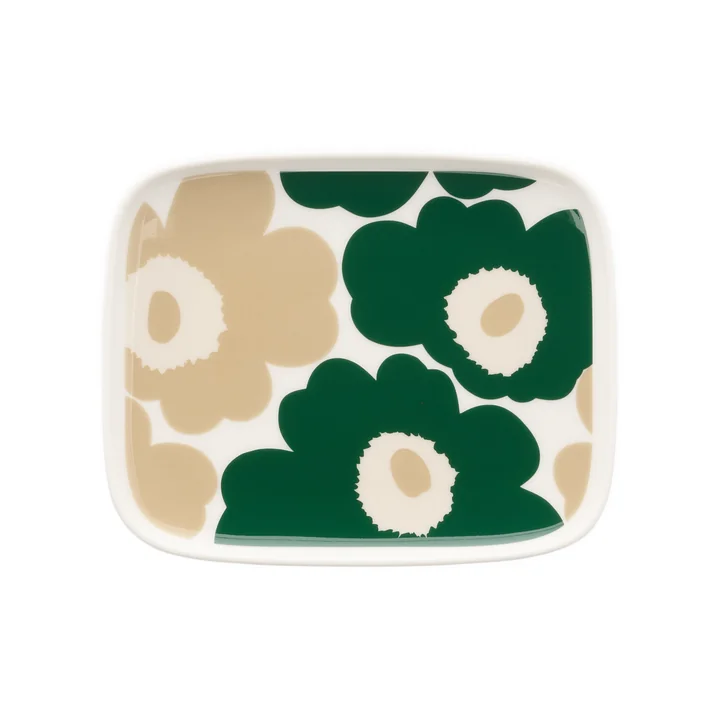 Marimekko - Oiva Unikko Serving Plate, 15 x 12 cm, white / dark green / beige / light sand