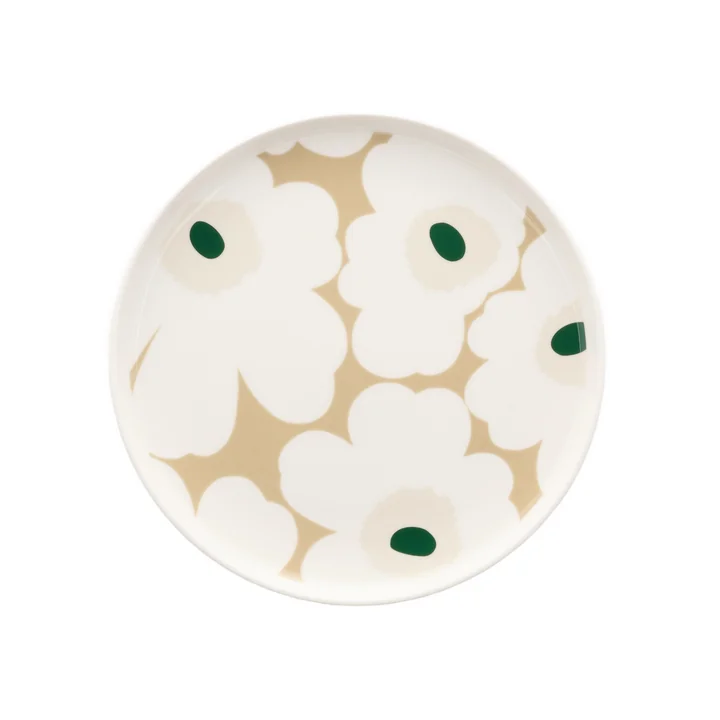 Marimekko - Oiva Unikko Plate, Ø 20 cm, white / beige / light sand / dark green