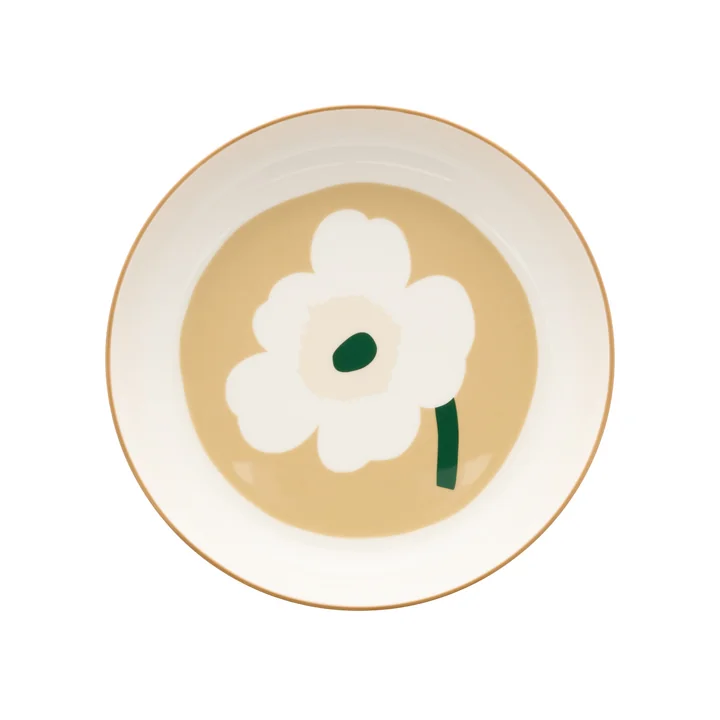 Marimekko - Oiva Unikko deep plate, Ø 20.5 cm, white / beige / light sand / dark green