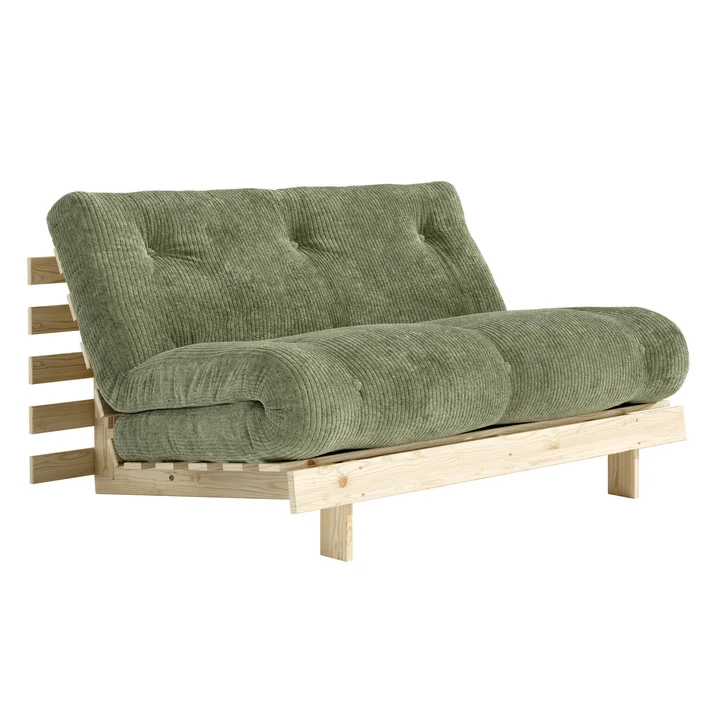 Karup - Roots Sofa bed, 140 x 200 cm, natural pine / khaki green (553)