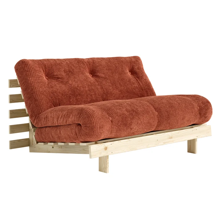 Karup - Roots Sofa bed, 140 x 200 cm, natural pine / retro orange (552)