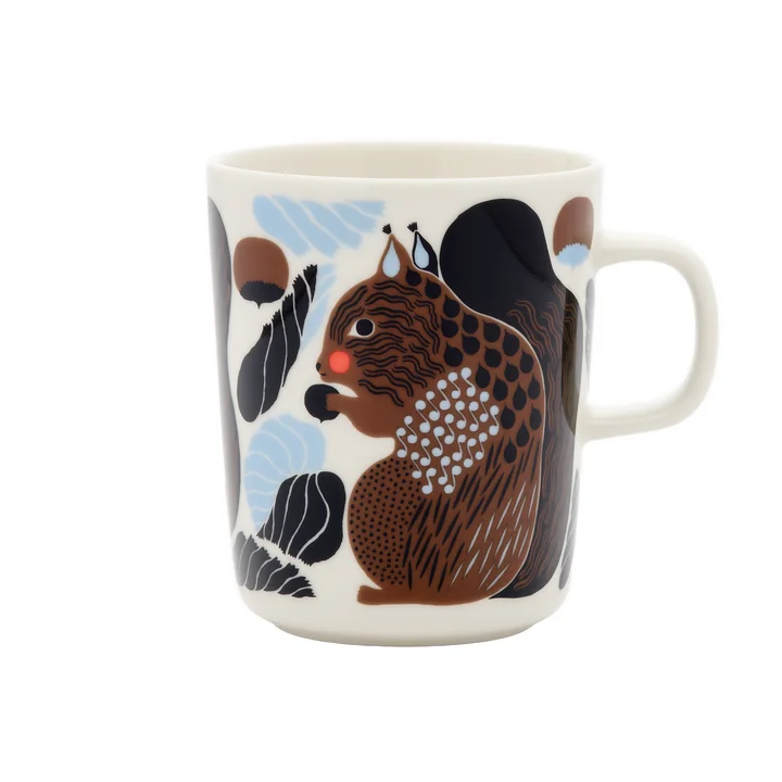 Marimekko - Oiva Kurre Mug with handle, 250 ml, white / brown / black / light blue