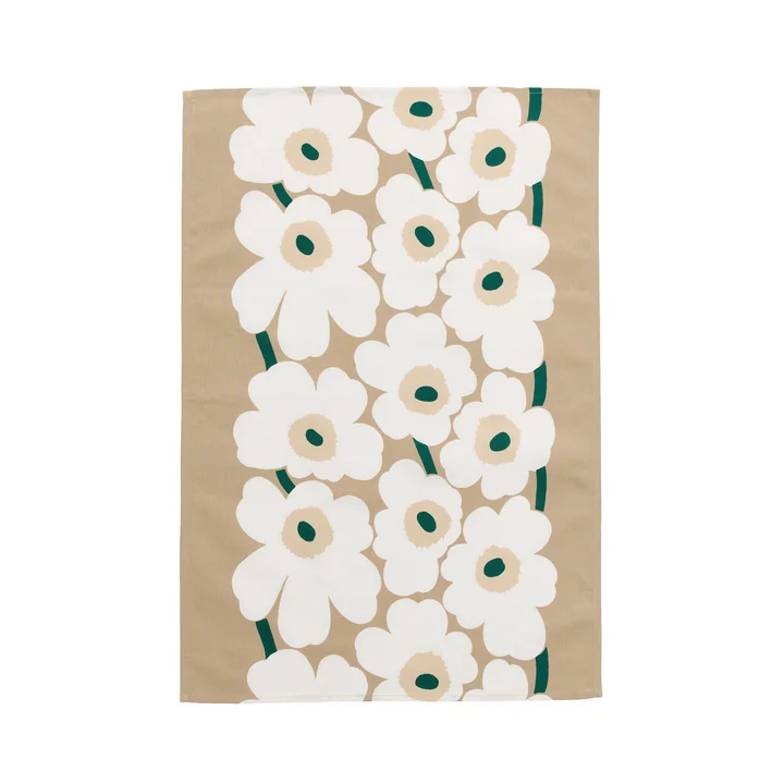 Marimekko - Unikko Dish towel, sand / white / hay / emerald
