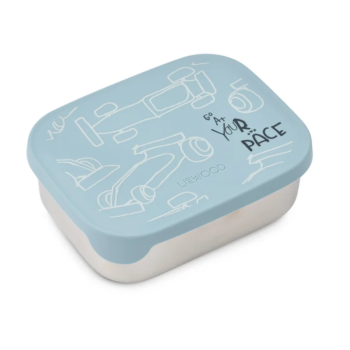LIEWOOD - Arthur Lunchbox with Lid, Race Cars / Beach Blue