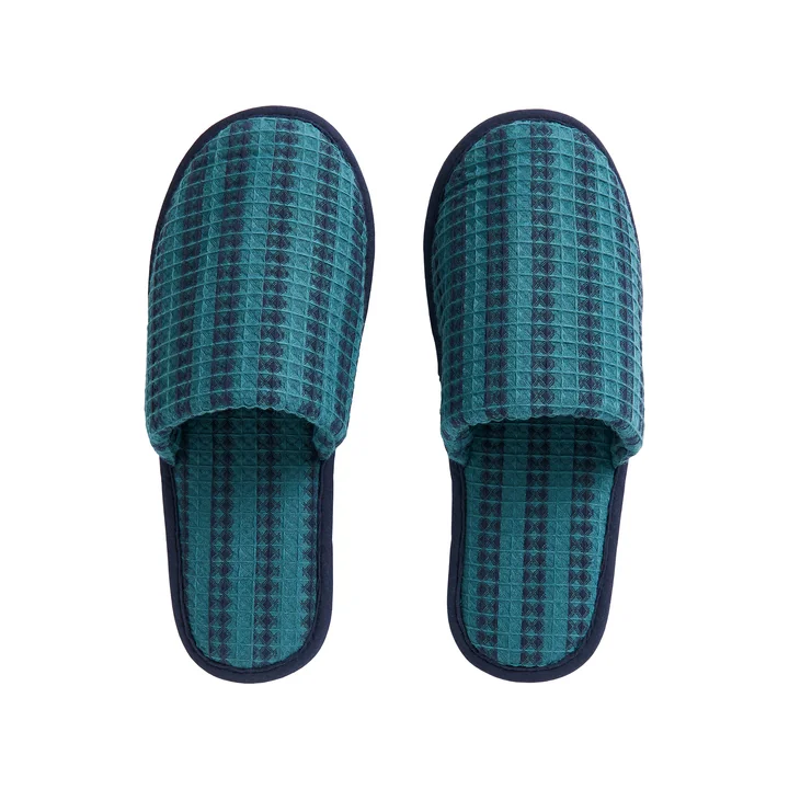 HAY - Waffle Slippers, Stripe Petrol Blue