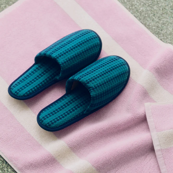 HAY - Waffle Slippers, stripe petrol blue