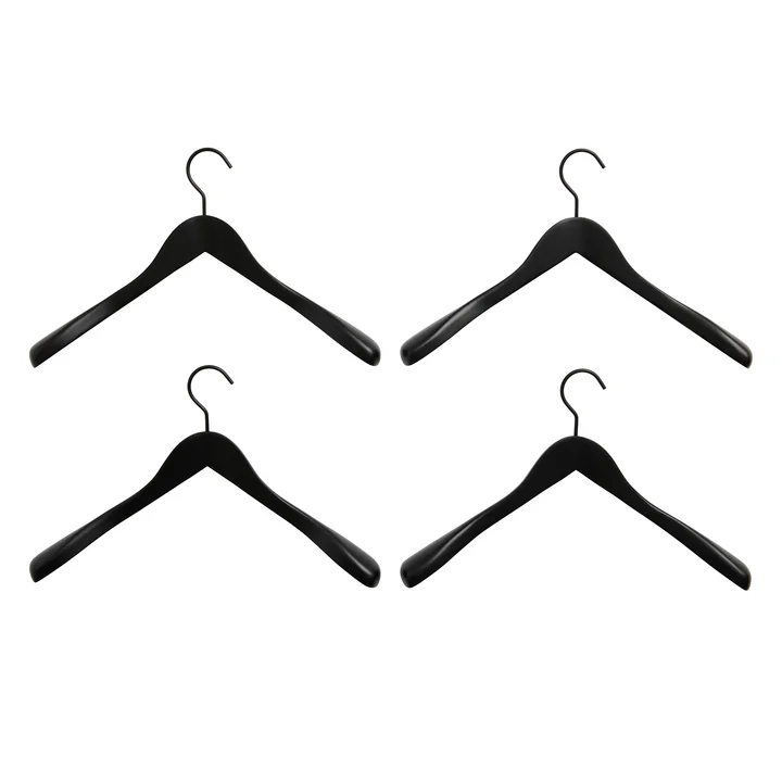 HAY - Smooth Wide Coat Hanger, Black (Set of 4)
