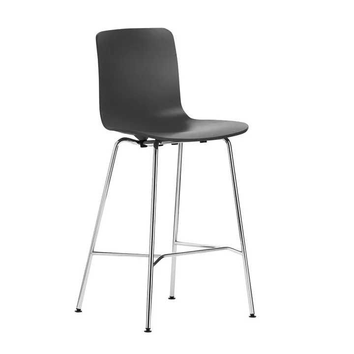 Vitra - Hal RE Bar Stool, medium, jet black / chrome / felt glides for carpeted floors