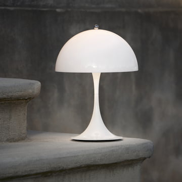 Panthella 250 Portable rechargeable LED table lamp, opal white by Louis Poulsen